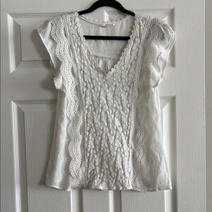 Mine White Flutter Sleeve Ruched Blouse